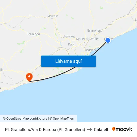 Pl. Granollers/Via D´Europa (Pl. Granollers) to Calafell map
