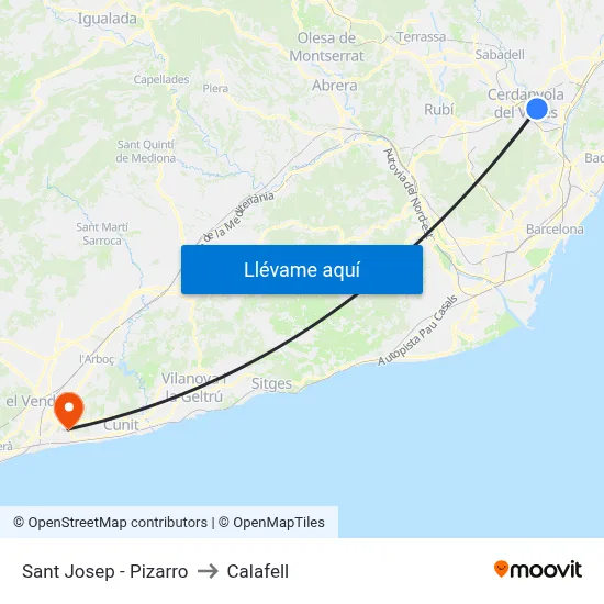 Sant Josep - Pizarro to Calafell map