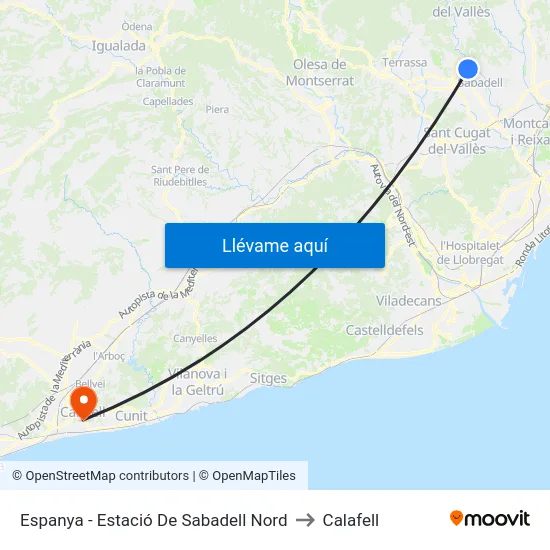 Espanya - Estació De Sabadell Nord to Calafell map