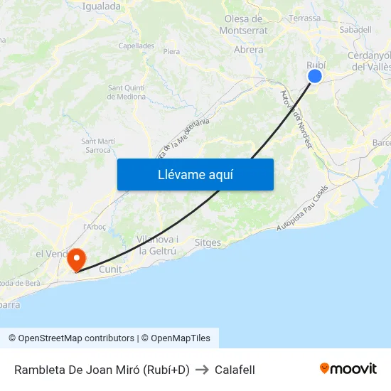 Rambleta De Joan Miró (Rubí+D) to Calafell map