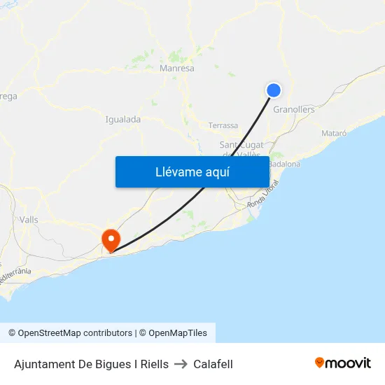 Ajuntament De Bigues I Riells to Calafell map