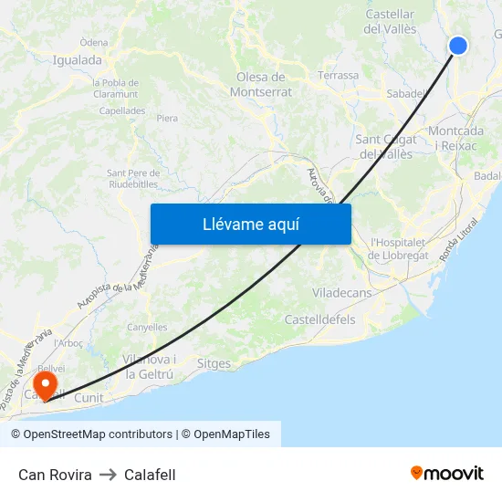 Can Rovira to Calafell map