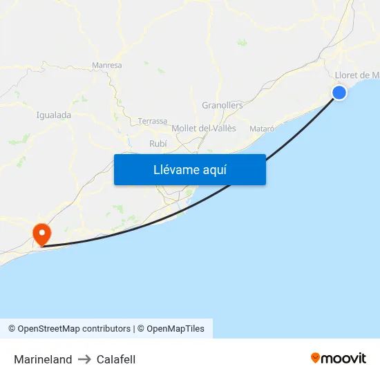 Marineland to Calafell map