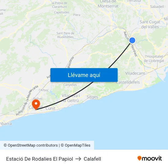 Estació De Rodalies El Papiol to Calafell map
