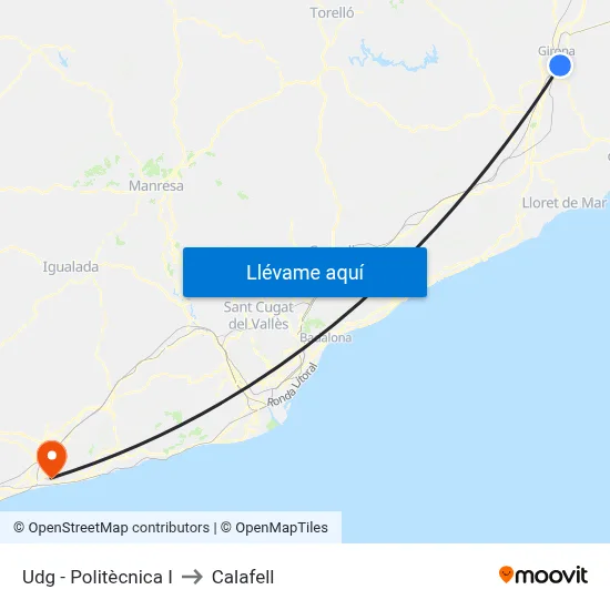 Udg - Politècnica I to Calafell map