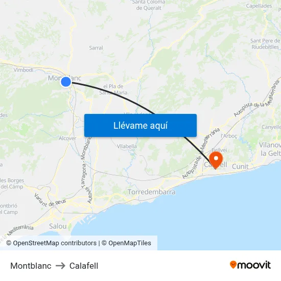 Montblanc to Calafell map