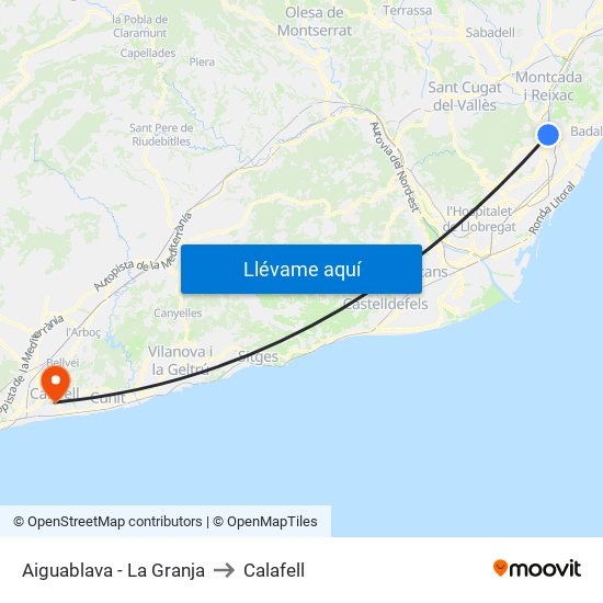 Aiguablava - La Granja to Calafell map
