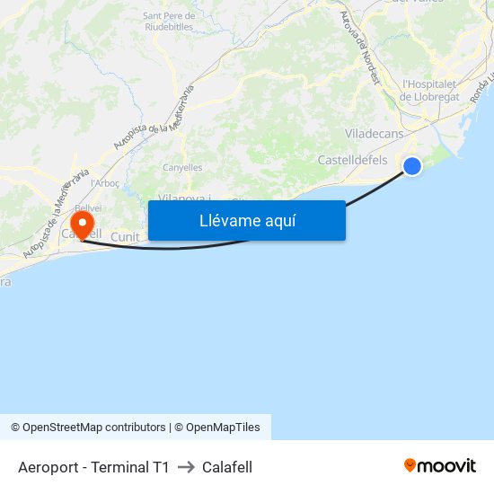 Aeroport - Terminal T1 to Calafell map