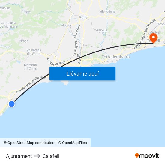 Ajuntament to Calafell map