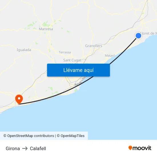 Girona to Calafell map