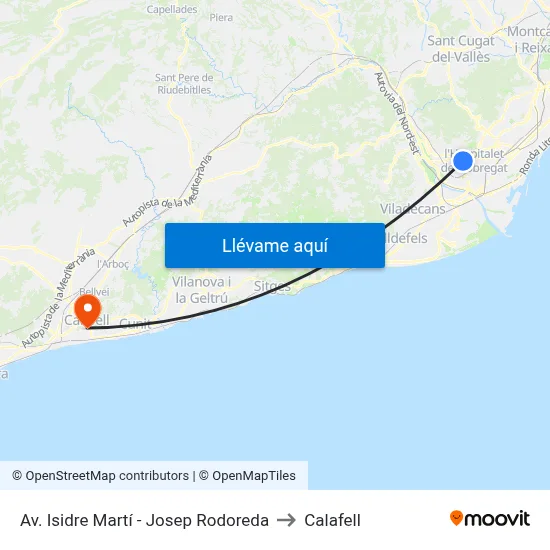 Av. Isidre Martí - Josep Rodoreda to Calafell map