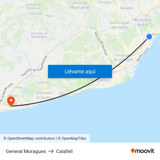 General Moragues to Calafell map