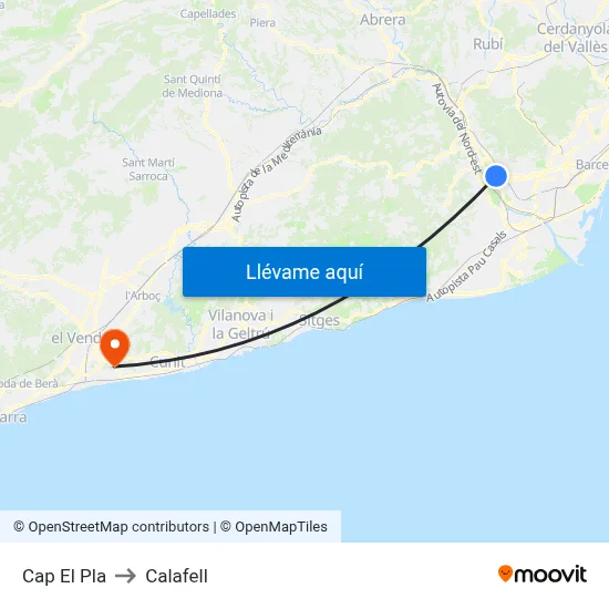 Cap El Pla to Calafell map