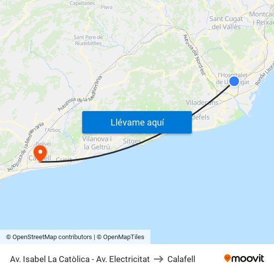 Av. Isabel La Catòlica - Av. Electricitat to Calafell map