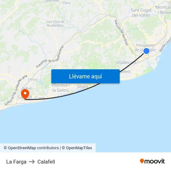 La Farga to Calafell map