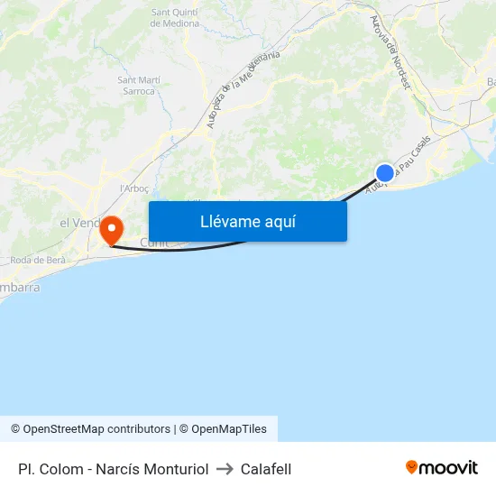 Pl. Colom - Narcís Monturiol to Calafell map