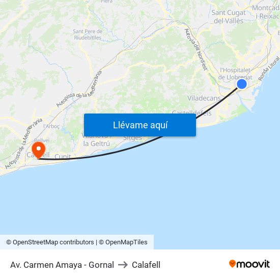 Av. Carmen Amaya - Gornal to Calafell map
