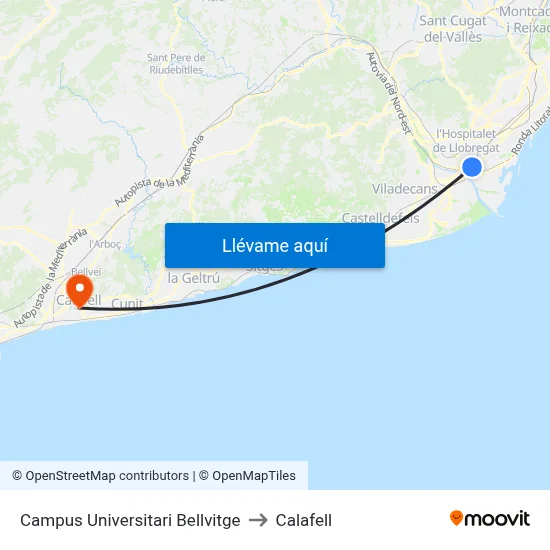 Campus Universitari Bellvitge to Calafell map