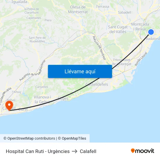 Hospital Can Ruti - Urgències to Calafell map