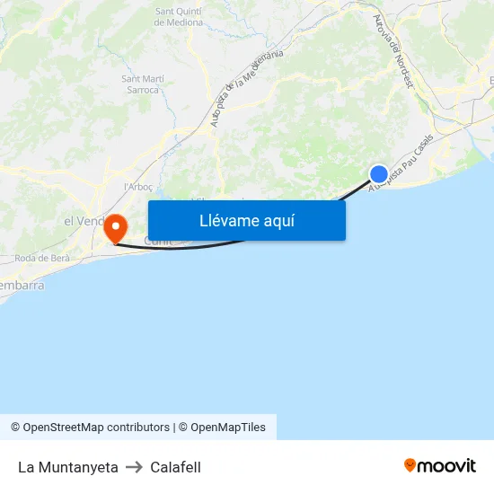La Muntanyeta to Calafell map
