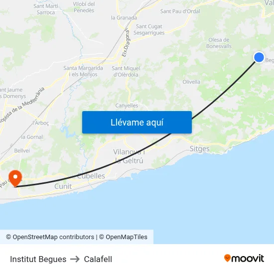 Institut Begues to Calafell map