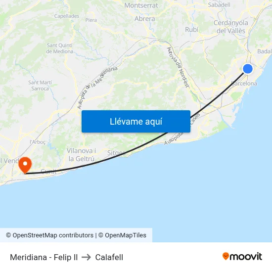 Meridiana - Felip Il to Calafell map