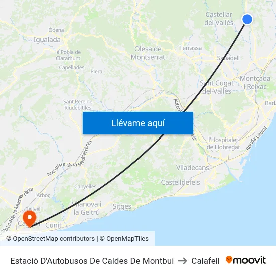 Estació D'Autobusos De Caldes De Montbui to Calafell map