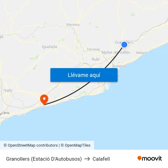 Granollers (Estació D'Autobusos) to Calafell map