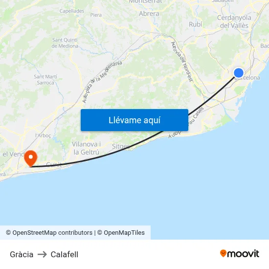 Gràcia to Calafell map