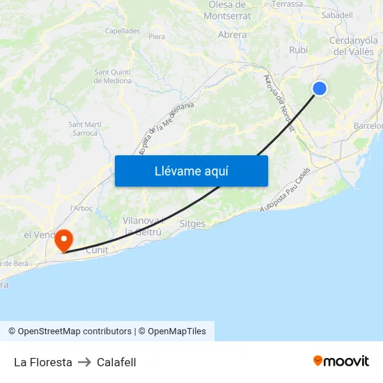 La Floresta to Calafell map