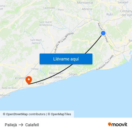 Pallejà to Calafell map