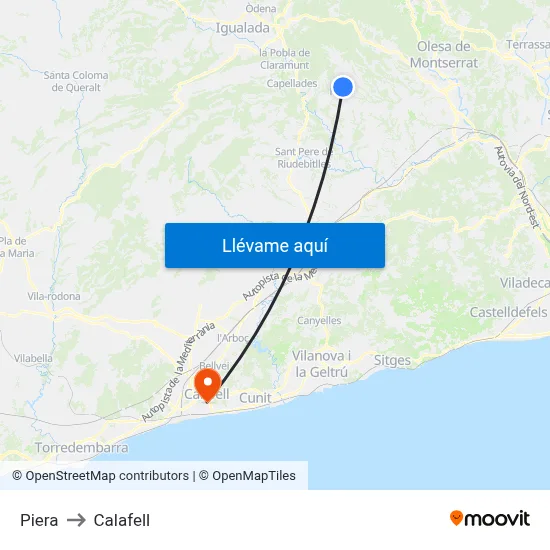 Piera to Calafell map