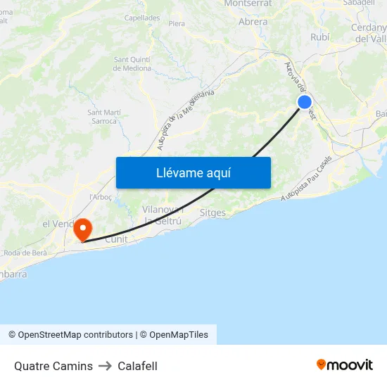 Quatre Camins to Calafell map