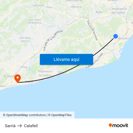Sarrià to Calafell map