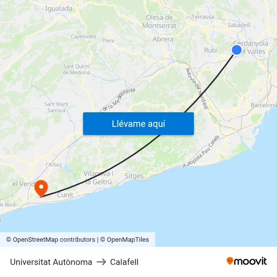 Universitat Autònoma to Calafell map