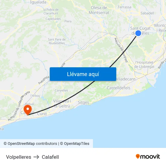 Volpelleres to Calafell map