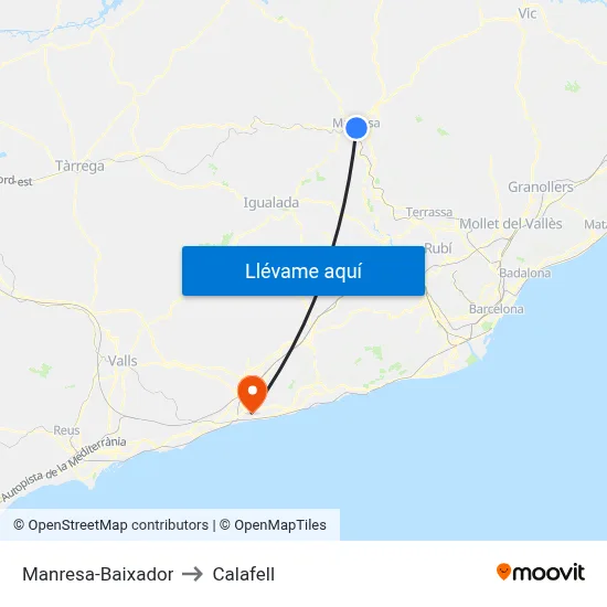 Manresa-Baixador to Calafell map