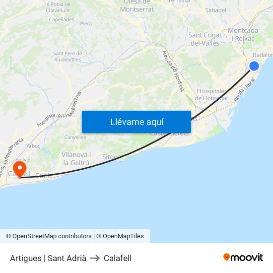 Artigues | Sant Adrià to Calafell map