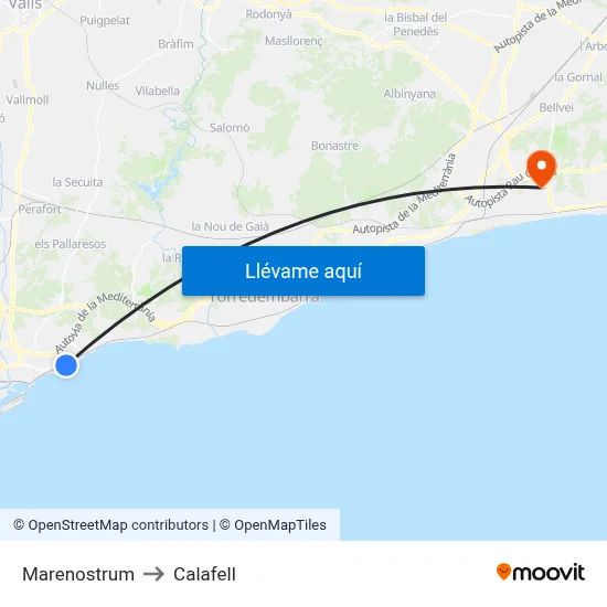 Marenostrum to Calafell map