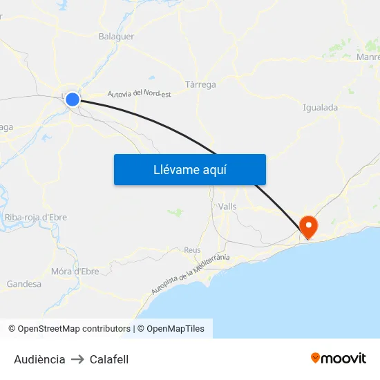 Audiència to Calafell map