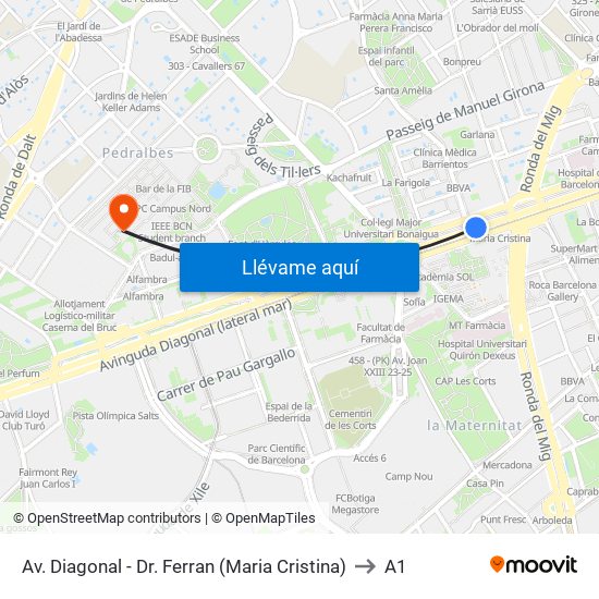 Av. Diagonal - Dr. Ferran (Maria Cristina) to A1 map