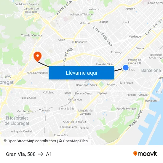 Gran Via, 588 to A1 map
