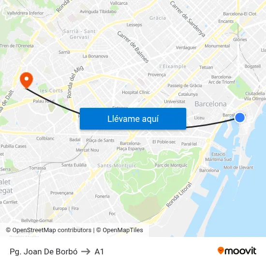 Pg. Joan De Borbó to A1 map