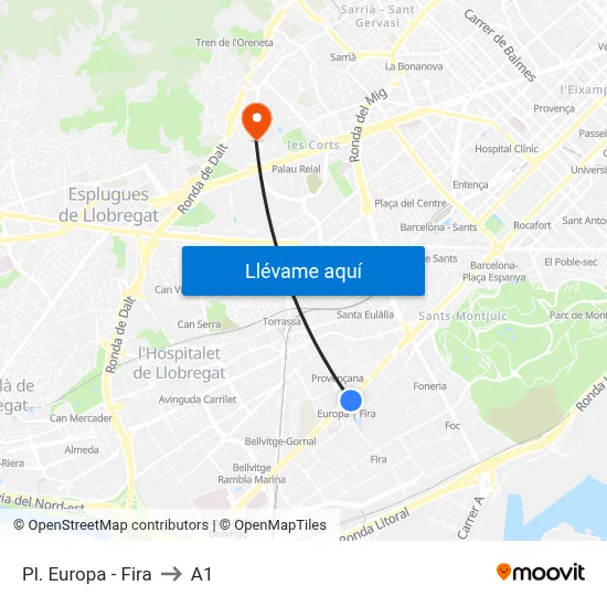 Pl. Europa - Fira to A1 map