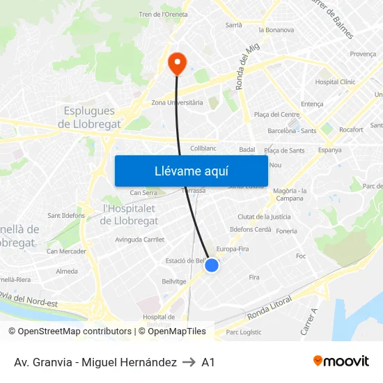 Av. Granvia - Miguel Hernández to A1 map