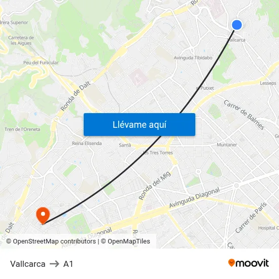Vallcarca to A1 map