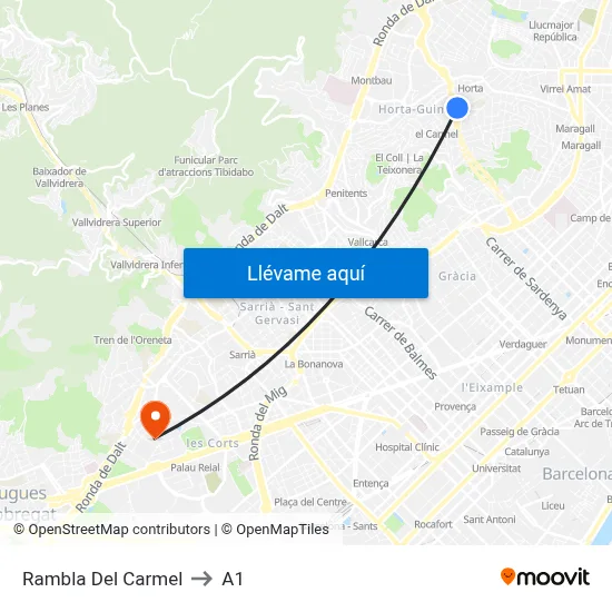 Rambla Del Carmel to A1 map