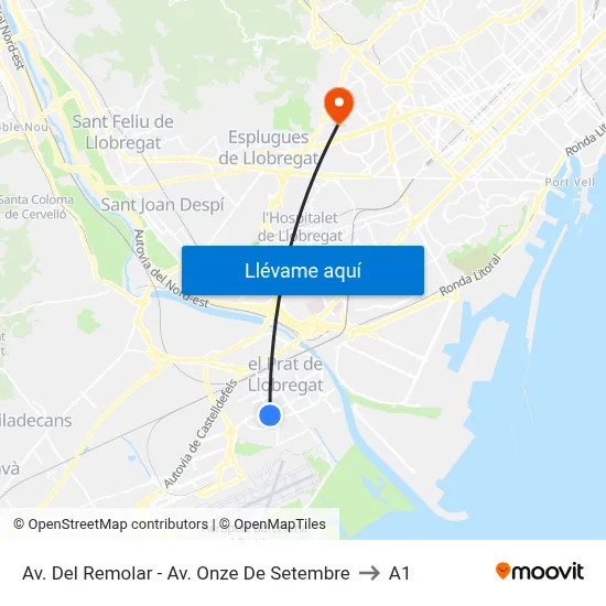Av. Del Remolar - Av. Onze De Setembre to A1 map