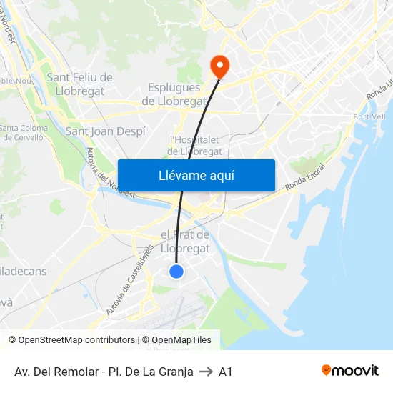 Av. Del Remolar - Pl. De La Granja to A1 map