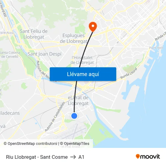 Riu Llobregat - Sant Cosme to A1 map